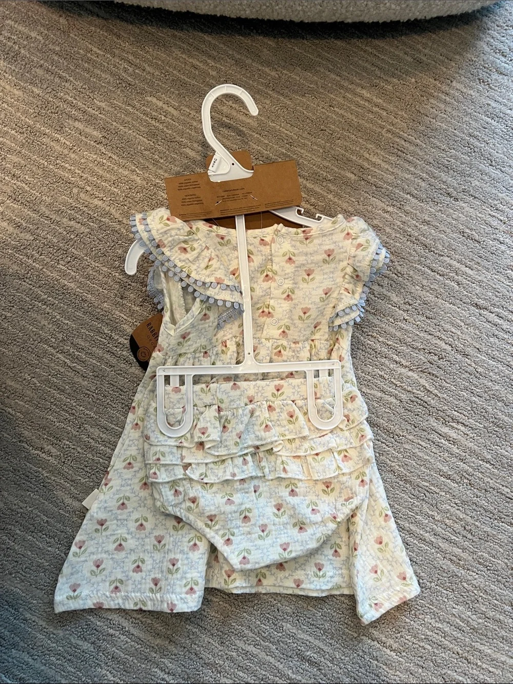 NWT Girls Floral White Dress and Matching White Baby Shoes 12m